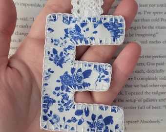 Personalized Initial Bookmark, Floral Bookmark, Book Lover Gift, Handmade Fabric Bookmark, Bookmark for Women Teens, Bookish, Reader Gift