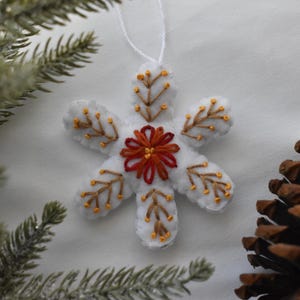Boho Snowflake Ornament, Handmade Felt Christmas Ornament, Embroidered Snowflake, Fall Neutral Color Ornament, Gift for Her