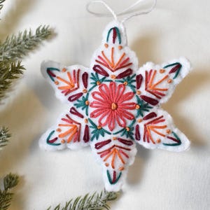 Hand-Embroidered Colorful Felt Christmas Tree Ornaments, Colorful Christmas Decor, Snowflake Ornament, Felt Christmas Ornaments