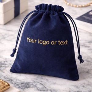 Custom Velvet Gift Bags | Navy Blue Pouches for Business Branding, Wedding Favors