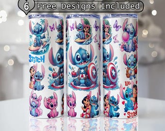 Magic Stitch Floral Watercolor Tumbler, 20 oz 30 oz Skinny Tumbler, Stitch Floral Tumbler Wrap, Sublimation Design, Png Digital File only