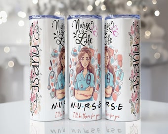 Nurse Tumbler Wrap PNG, 20oz 30 oz Skinny Nurse Sublimation Design, Personalized Nurse Gift, Custom Nursing Student Gift digital file only