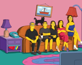 Custom Simpson Family Portrait, Custom Simpson Couple Portrait,Custom Simpsons Couch,Simpson Gift For Him,Simpson Gift For Her,Simpson Art