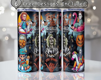 Horror Characters Straight Tumbler Wrap Png, Scary Spooky 20oz 30oz Tumbler Design Png, Horror Movie Tumbler Wrap, Digital Download
