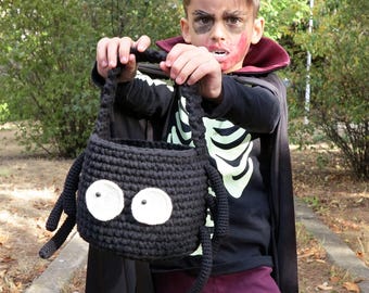 Halloween Süßes oder Saures Beutel Muster, Halloween Spinne Candy Bag häkeln, Süßes oder Saures Korb häkeln, Anleitung PDF, Easy Crochet Pattern