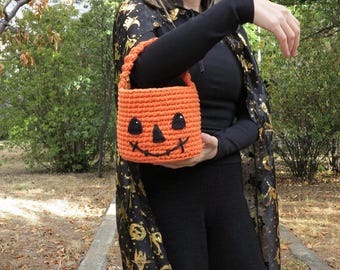Halloween Süßes oder Saures Tasche Häkeln, Halloween Kürbis Süßigkeitsbeutel, häkeln Süßigkeit Korb Anleitung PDF, Easy Crochet Pattern