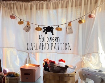 Crochet Halloween Garland Pattern: Amigurumi Pumpkin, Spider, Ghost Decor (PDF Pattern)