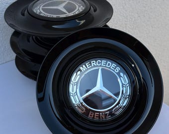 Set of 4 Mercedes Benz Black Ghost Floating Center Caps Wheel Hub