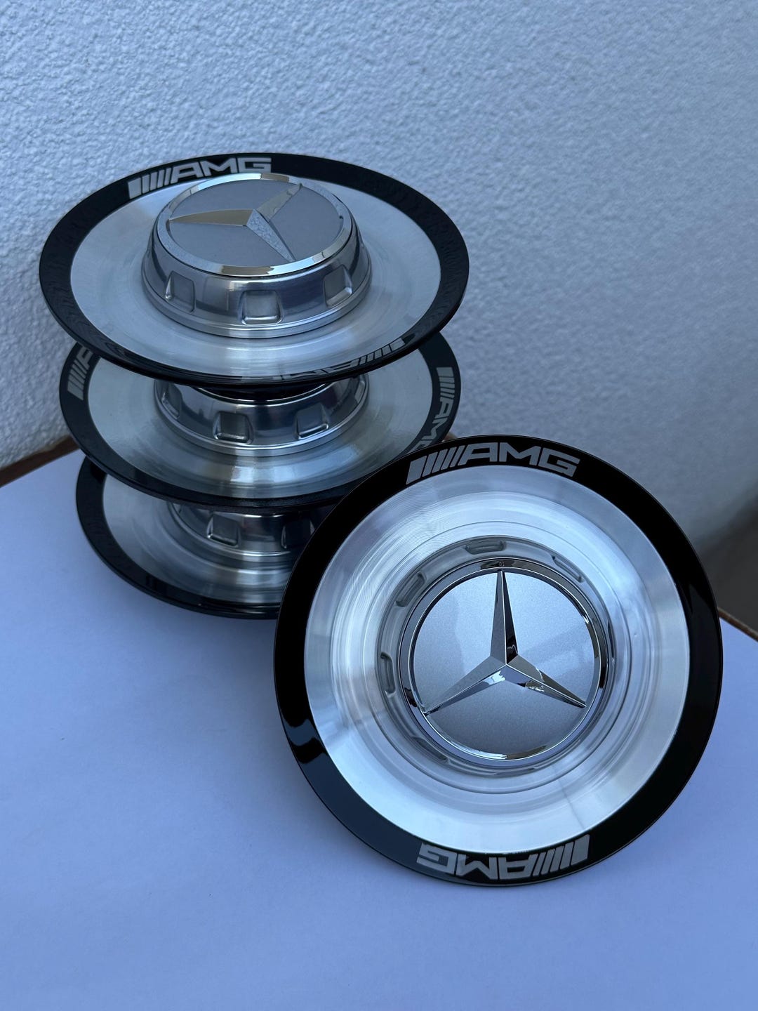 Set Of 4 Mercedes AMG OE Blue Badge Wheel Center Caps For All C Class Years