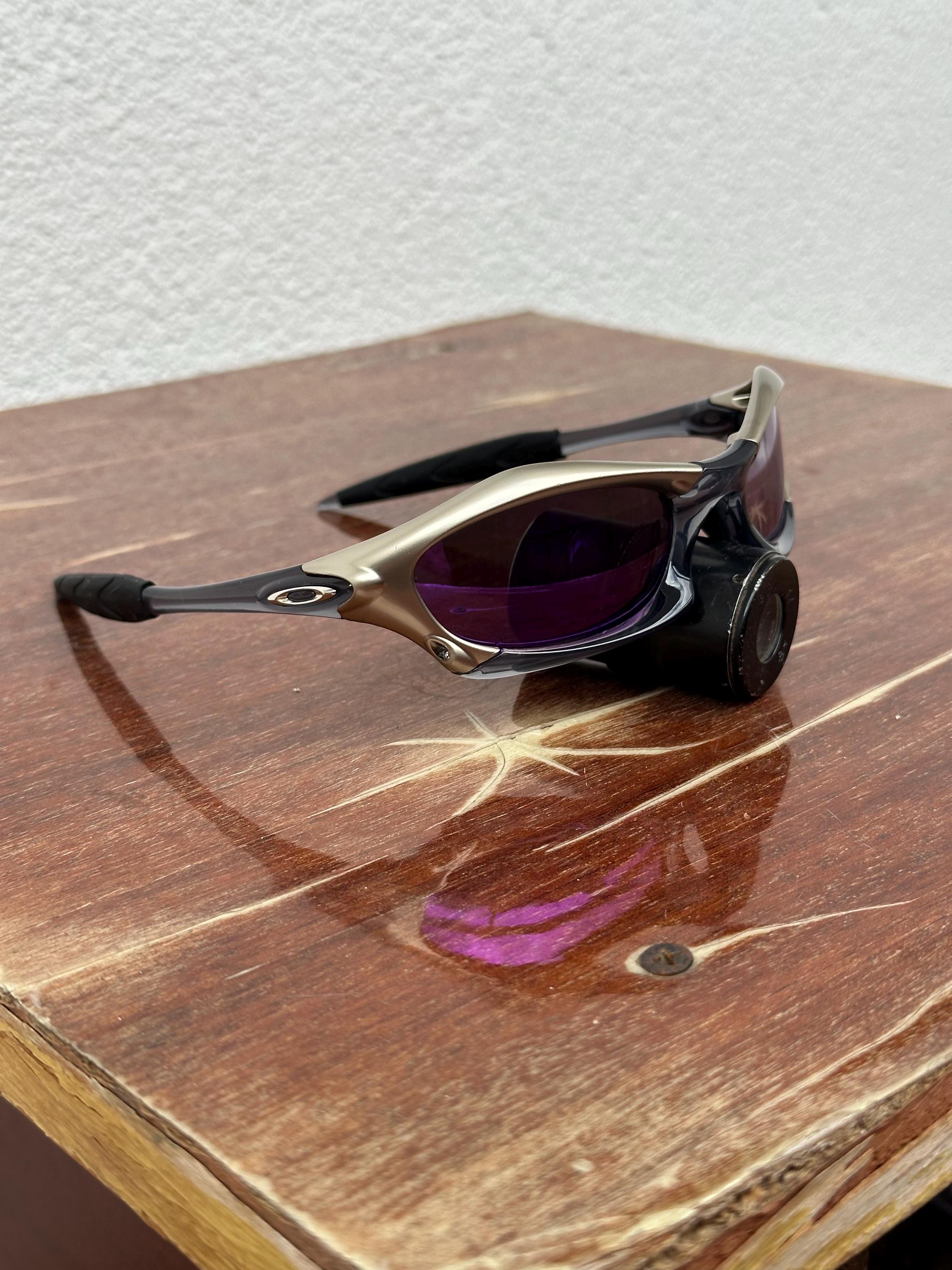 90's Oakley Splice Vintage Gray and Purple Metal Sunglasses