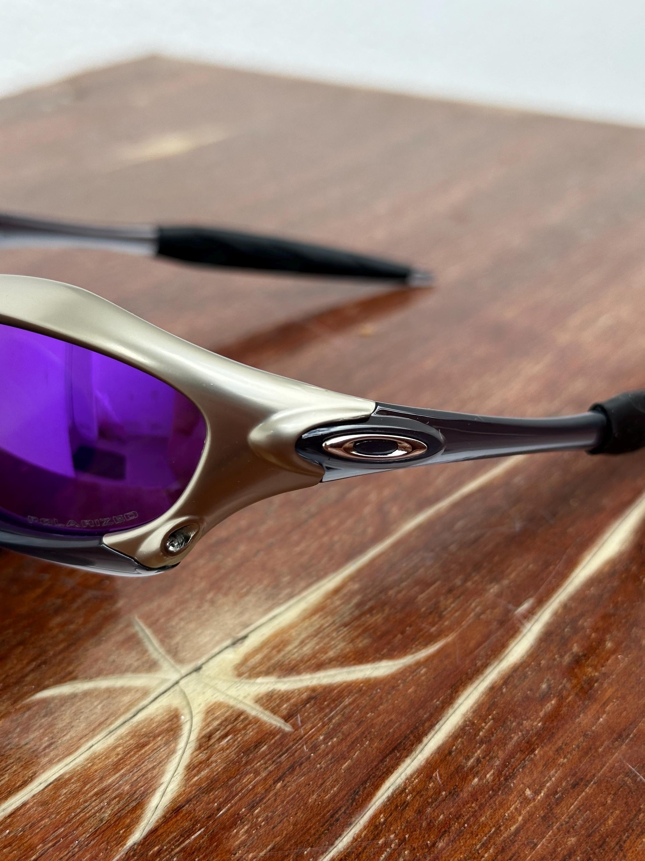 90's Oakley Splice Vintage Gray and Purple Metal Sunglasses