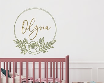 Custom Name Floral Vinyl Decal, Custom Name Nursery Decor, Modern Wall Art, Kids Bedroom, Modern Vinyl Decal, Vinyl Graphic, Scandinavian