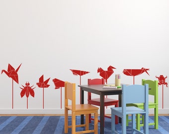 Modern Origami Graphics, Vinyl Wall Decal for Children, Origami Wall Graphics, Japanese Origami, Minimalist Design, Modern Animal Art