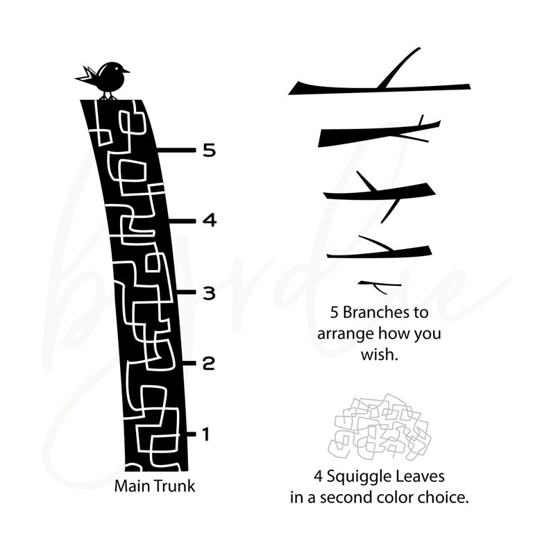 Big Tree Modern Growth Chart Large Tree Vinyl Wall Decal Kid image 3