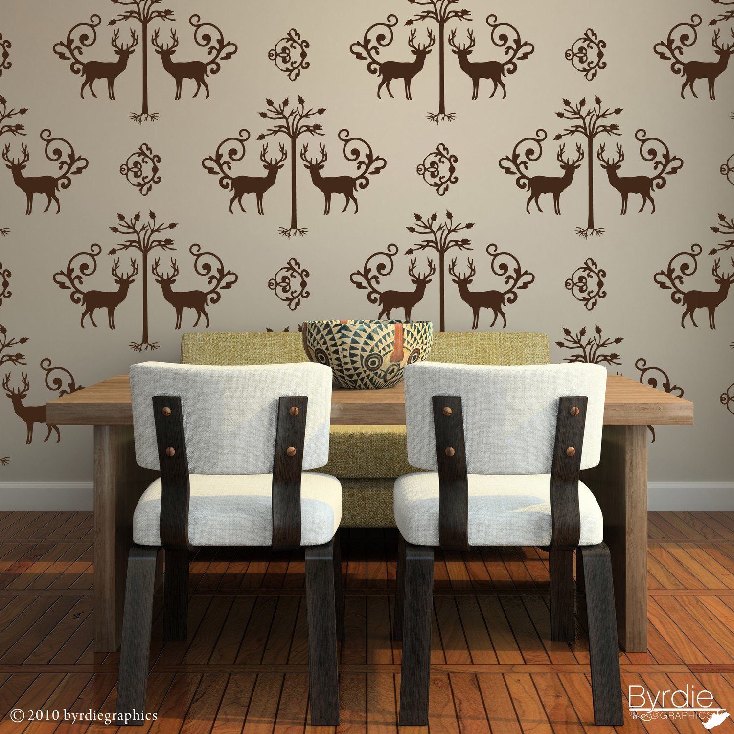 Large Deer and Tree Damask Vinyl Wall Decals 20 graphics ...