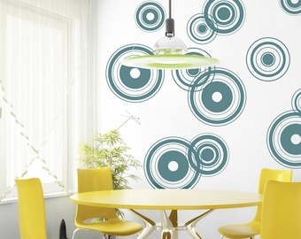 Retro Bullseye Circles Vinyl Wall Decals, Like Removable Wallpaper, Large Circle Wall Stickers, Modern Vinyl Wall Graphics, Modern Circles