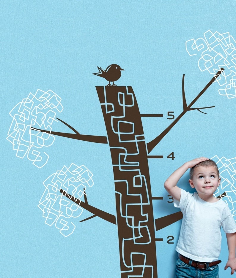 Big Tree Modern Growth Chart Large Tree Vinyl Wall Decal Kid image 1