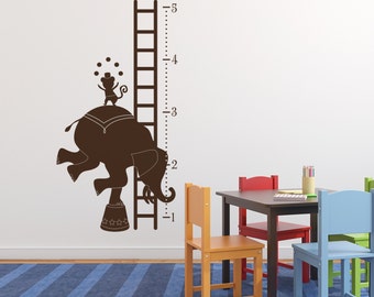 Circus Growth Chart Vinyl Wall Decal, Height Marker Wall Graphic, Circus Children Decor, Elephant, Monkey, Juggling, Modern Circus Graphic