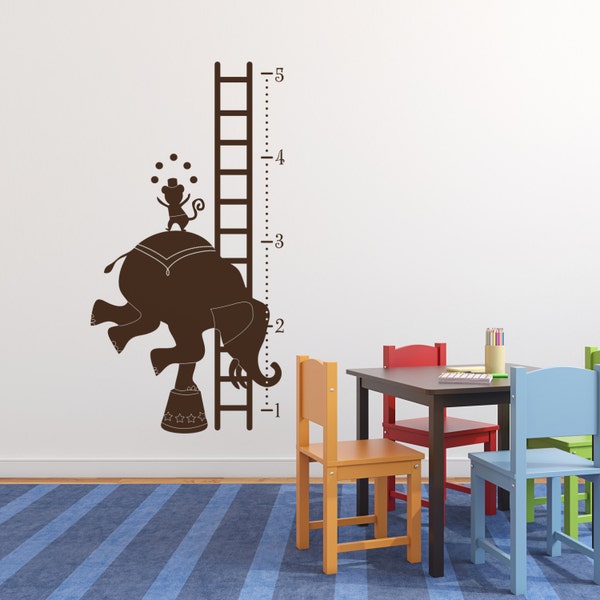 Circus Growth Chart Vinyl Wall Decal, Height Marker Wall Graphic, Circus Children Decor, Elephant, Monkey, Juggling, Modern Circus Graphic