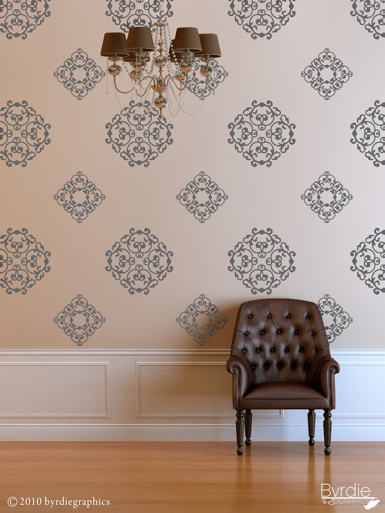 Classic Medallions Wall Pattern Vinyl Wall Decal, Removable Vinyl Wall Decals, Large Vinyl Graphics, Like Removable Wallpaper, Traditional image 1