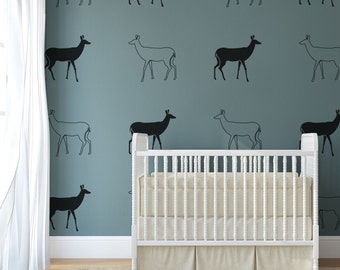 Vinyl Wall Decal Deer Outline, Large Deer Graphic Decals, Like Removable Wallpaper, Woodland Animals Nursery, Minimalist, Scandinavian