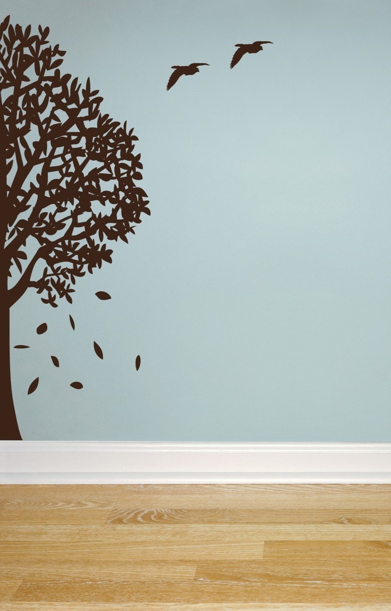 Big Tree Vinyl Wall Decal Half Tree With Birds Graphic Large Etsy