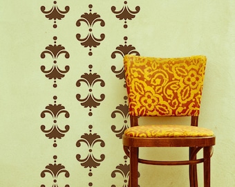 Vintage Floral Damask Vinyl Wall Decals, Removable Decal Wall Pattern, Like Removable Wallpaper, Mid Century Modern Graphics, Minimalist