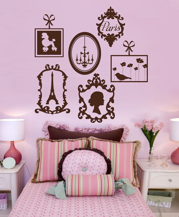 PARIS THEME Vinyl Wall Decals Eiffel Tower Silhouette Chandelier PARIS Poodle