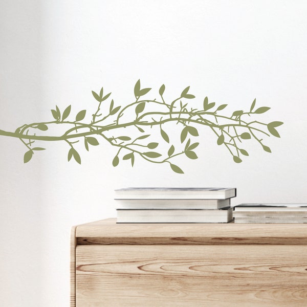 Small Leafy Tree Branch Vinyl Wall Decal,  Small Tree Branch Graphic, Minimalist Design, Tree Branch Silhouette, Removable Decal