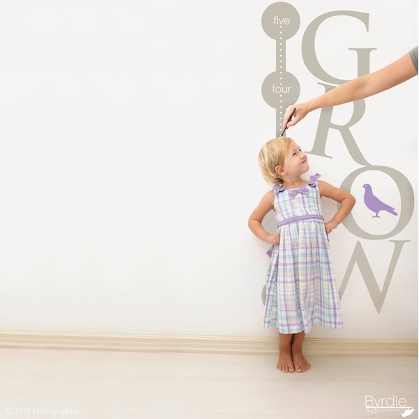 Growth Chart Vinyl Wall Decal- GROW Children's Growth Chart, Vinyl Wall Graphic, Fmaily Height Chart, Modern Height Chart, Removable Decal