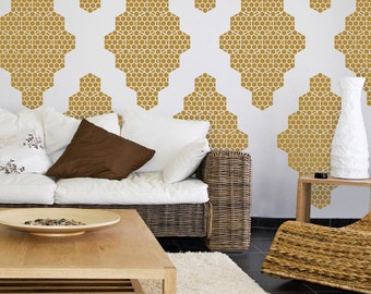 Honey Bee Diamonds Removable Vinyl Wall Decals, Modern Hexagon Wall Graphics, Removable Wallpaper, Large Wall Stickers,  Mid Century Modern