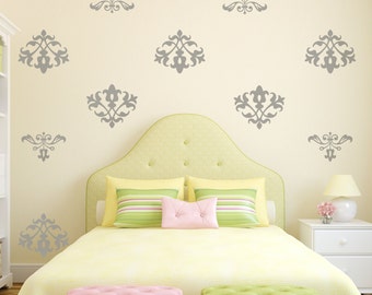 Shabby Floral Flock Damask Vinyl Wall Decal Pattern, Floral Damask Vinyl Wall Graphics, Removable Wall Sticker, Like Removable Wallpaper
