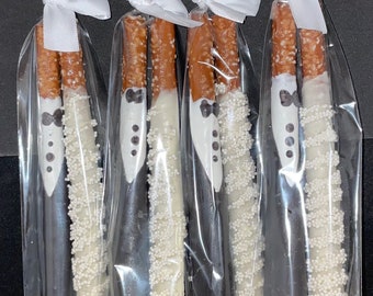 100 Bride and Groom Chocolate Covered Pretzels, 100 Bride and 100 Groom Pretzels