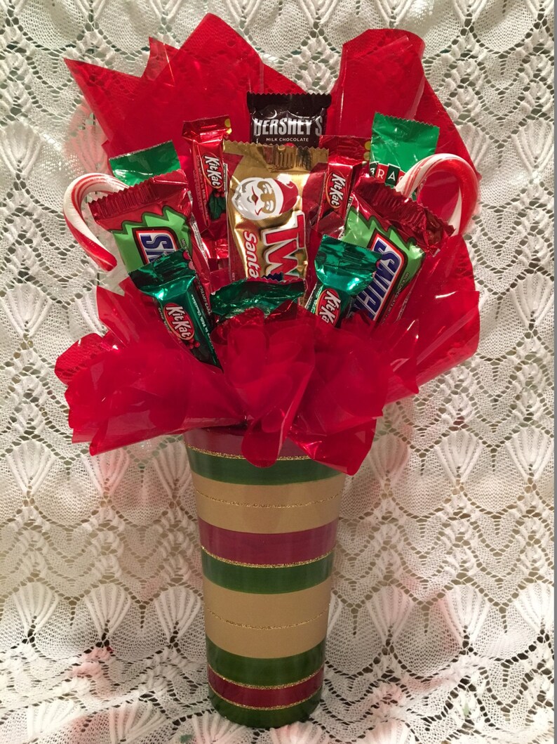 Christmas Candy Arrangement Gold Green & Red Vase - Etsy