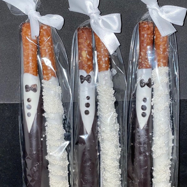75 Bride and Groom Chocolate Covered Pretzel Rods