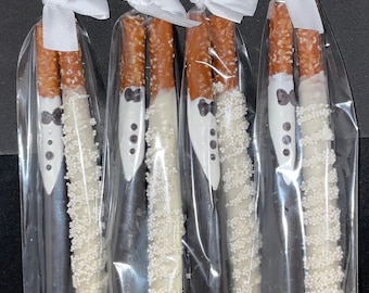 70 Bride and Groom Chocolate Covered Pretzels, 70 Bride and 70 Groom Pretzels, Bridal Shower Favor, Wedding Favor