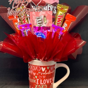 Valentine Candy Mug Arrangement: Themed Gift