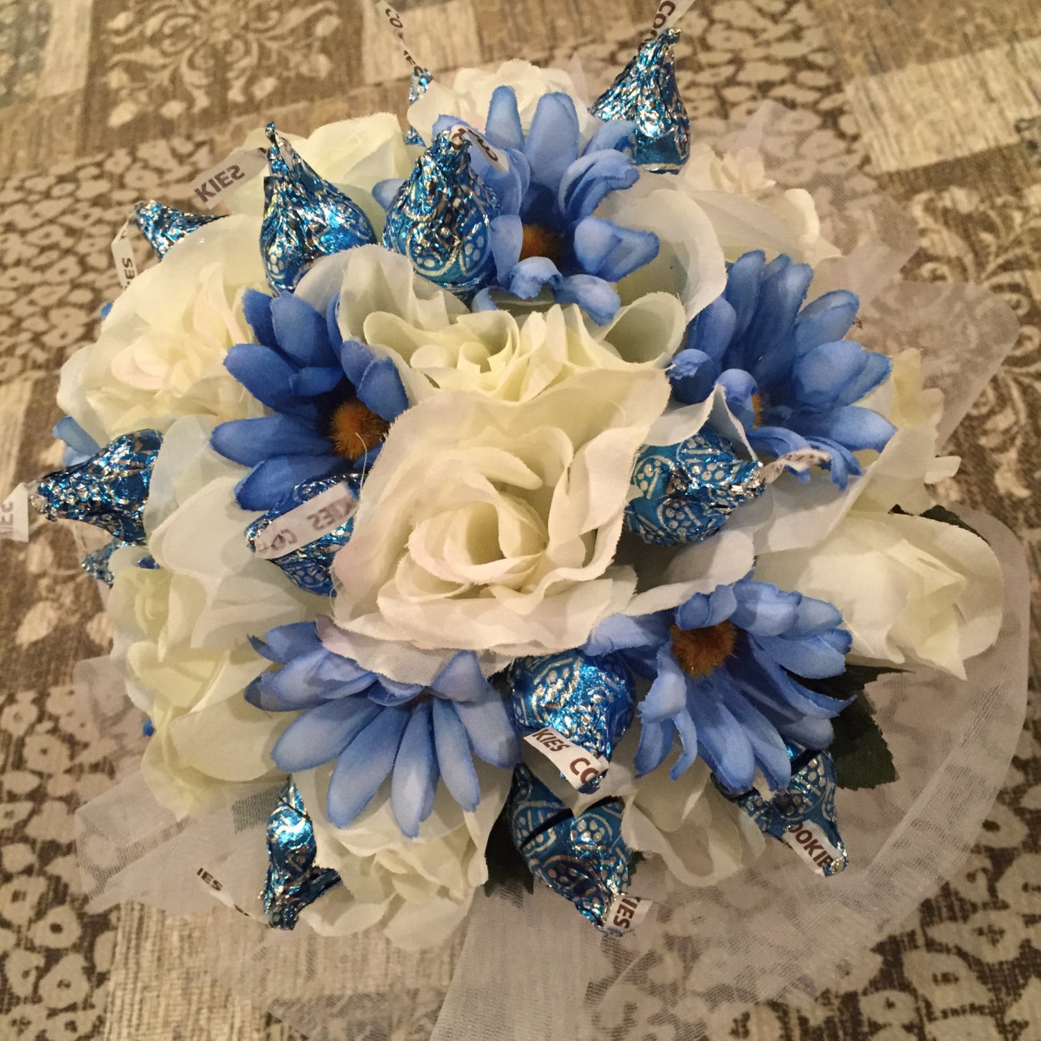 Silk Flower Bouquet with Chocolate Kiss Roses Kisses Bouquet Etsy