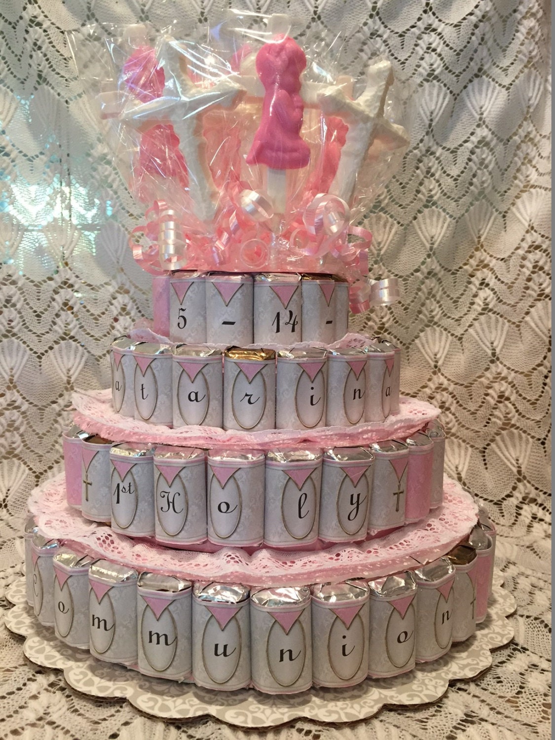 Gateau De Communion Gateau De Bonbons De Communion A 4 Etsy