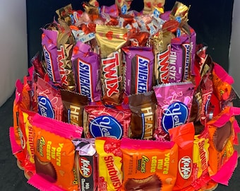 Valentine Three Tier Candy Bar Cake, Valentine Candy Cake, Valentine Candy, Candy Cake