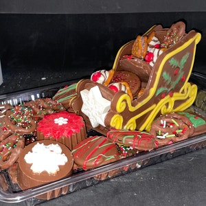 Chocolate Sleigh Filled With Chocolate Covered Pretzels and Chocolate Covered Oreos Medium