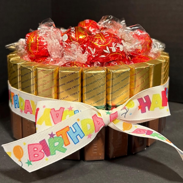 Merci Candy Bar Cake: Lindt Truffles, Birthday Centerpiece, Chocolate Gift