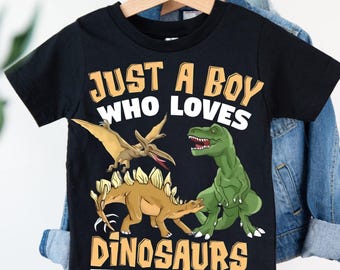 Just A Boy Who Loves Dinosaurs PNG, Cartoon Dino Kids Design, Instant Download