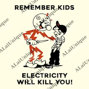 Ricorda i bambini che l'elettricità ti ucciderà png, Cartone animato vintage png, Divertente png, Reddy Kilowatt png, Elettricità png