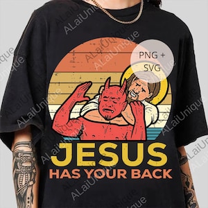 Jesus Has Your Back Jiu Jitsu Retro Christian png, Vintage Tee for Women and Men, Short Sleeve Digital File png Style Top