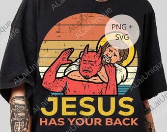 Jesus Has Your Back Jiu Jitsu Retro Christian png, Vintage Tee for Women and Men, Short Sleeve Digital File png Style Top