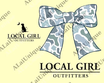 Local Girl Camo Bow 2-Side png, Local Girl Blue Camo Graphics png, Summer Women's png, Unisex png, Digital File