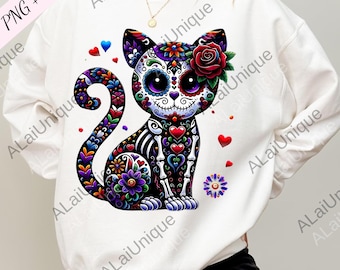 Dia De Los Muertos Of Mayo Cat png, Cat Sugar Skull svg, Day of the Dead png, Sugar Skull Digital, Mexican Latina Cat png, Halloween svg