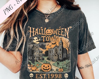 Halloweentown Est 1998 Vintage jaren 90 grafische png, retro digitaal bestand Halloween University Spooky png, Halloween Spooky png
