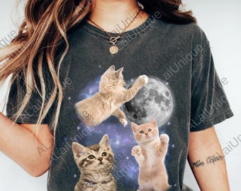 vintage Three Cats Moon png, Cat Moon Meme png, cadeau pour les amoureux des chats, drôle de chat numérique, chat rétro png, chat mignon png, drôle de chat png
